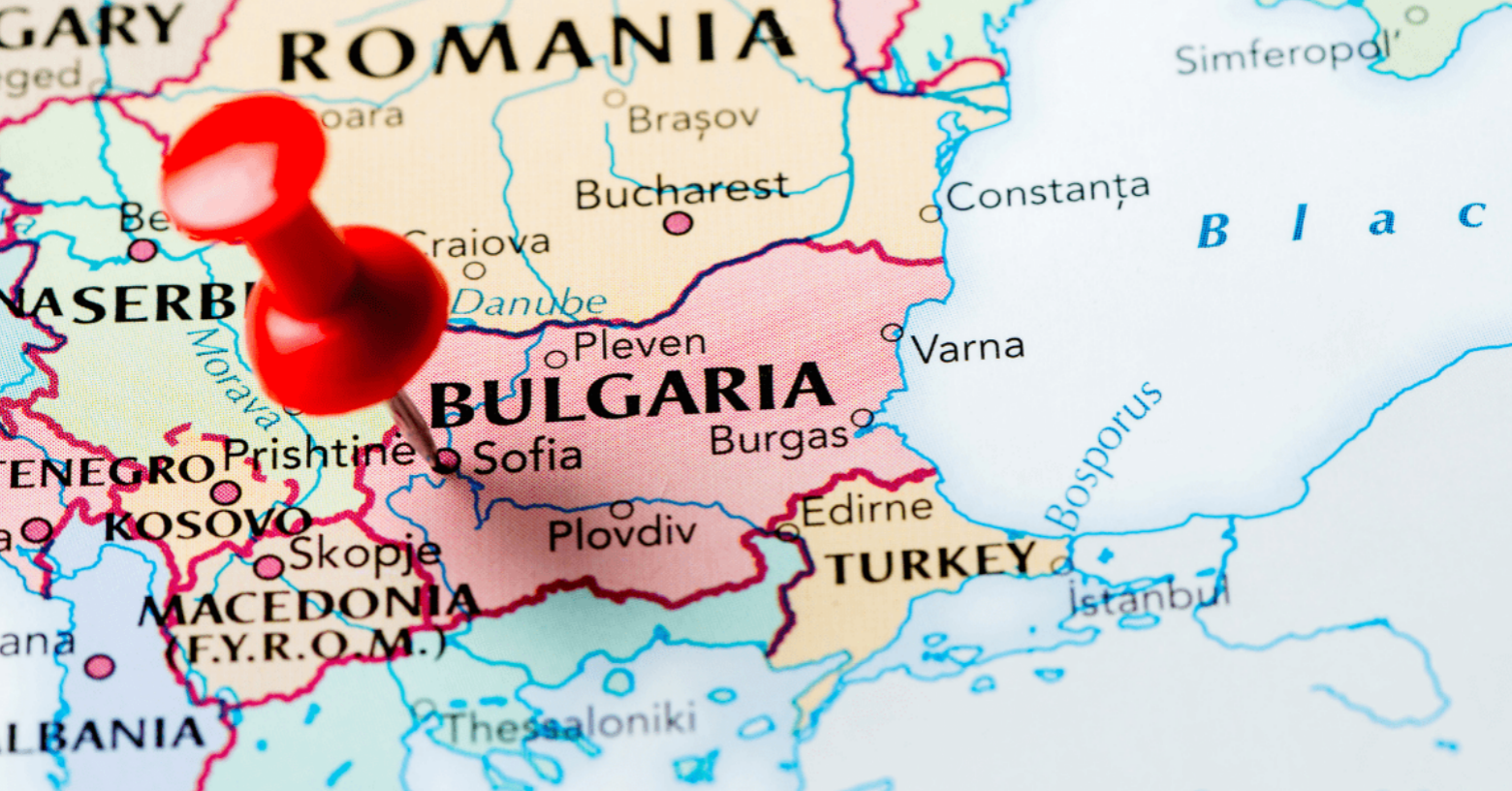 Map of Bulgaria highlighting its strategic location in Europe